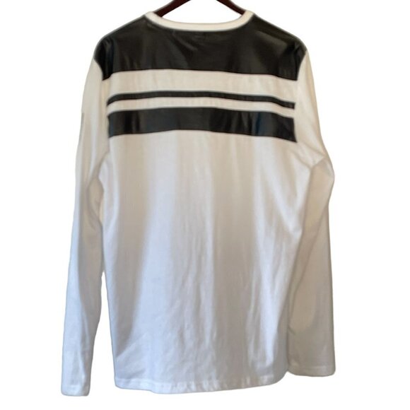 Buffalo David Bitton Men's Long Sleeve Tee White with Black Faux Leather Stripes - Picture 4 of 11